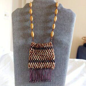 Beaded Amulet Bag Necklace with fringe